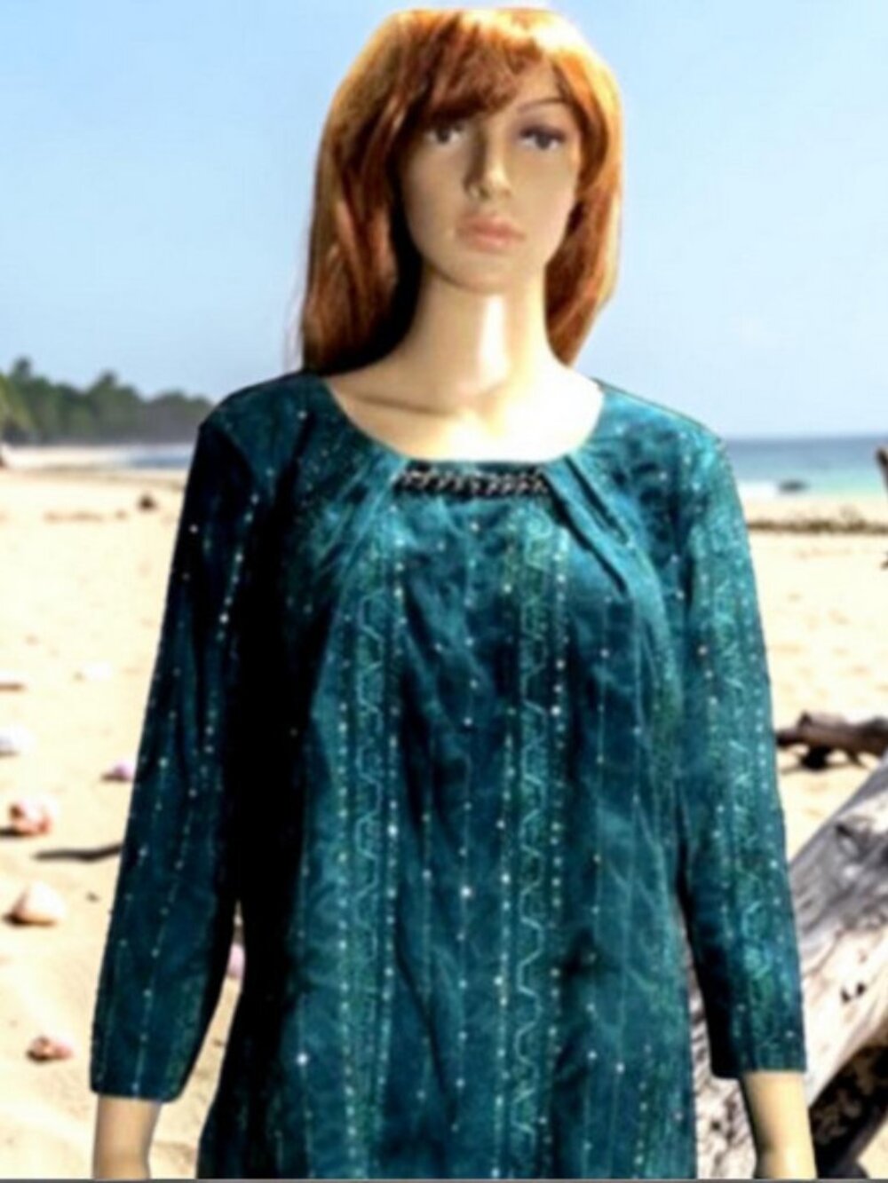 Embellished Green Boho Tunic Top